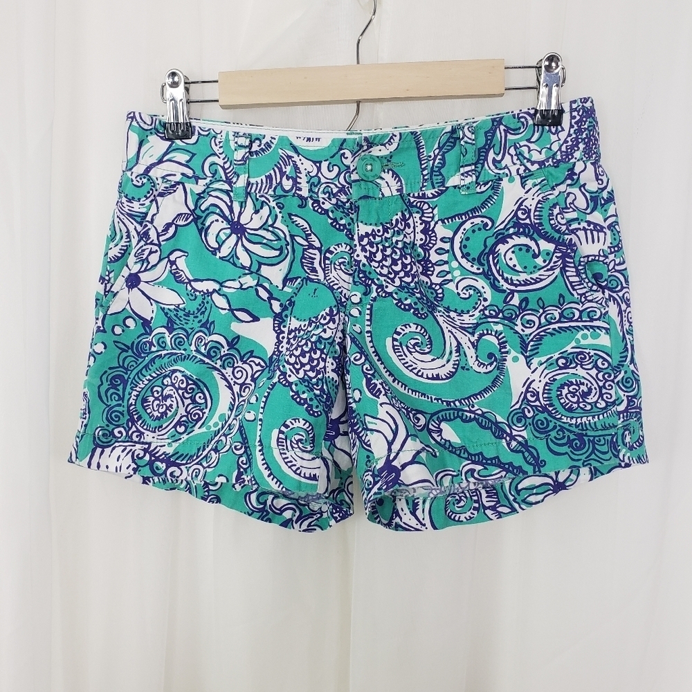 Lilly Pulitzer The Callahan Short Seafoam 100% cotton teal white paisley size 2